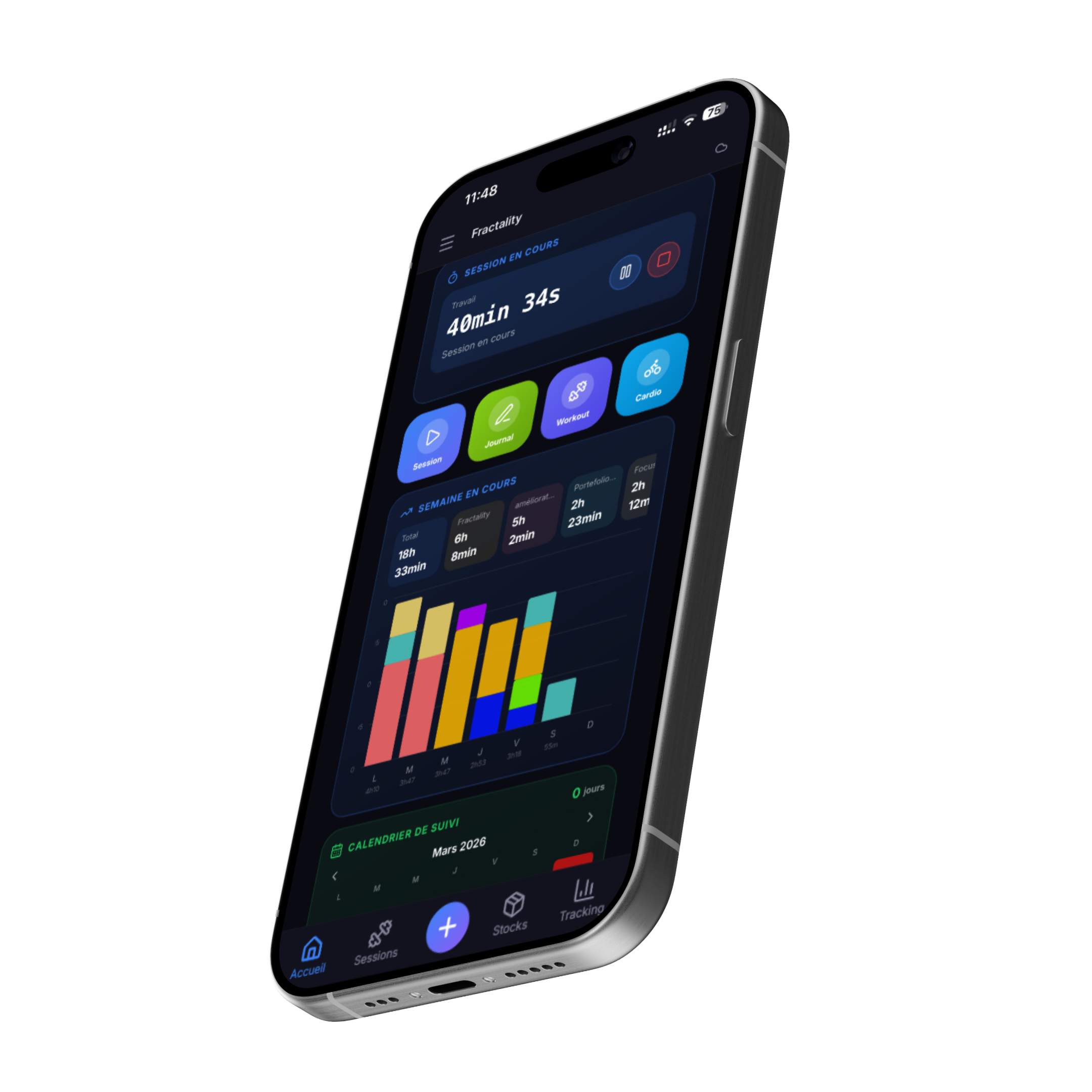 Dashboard Fractality sur iPhone