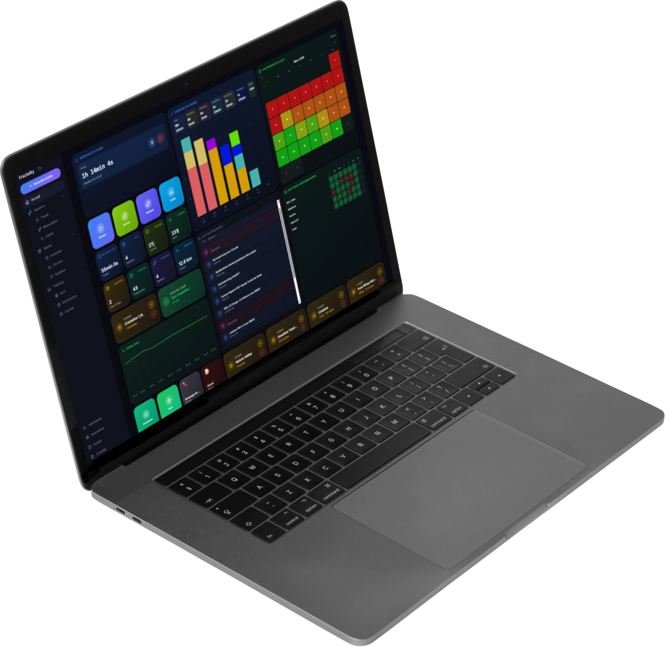 Dashboard Fractality sur MacBook